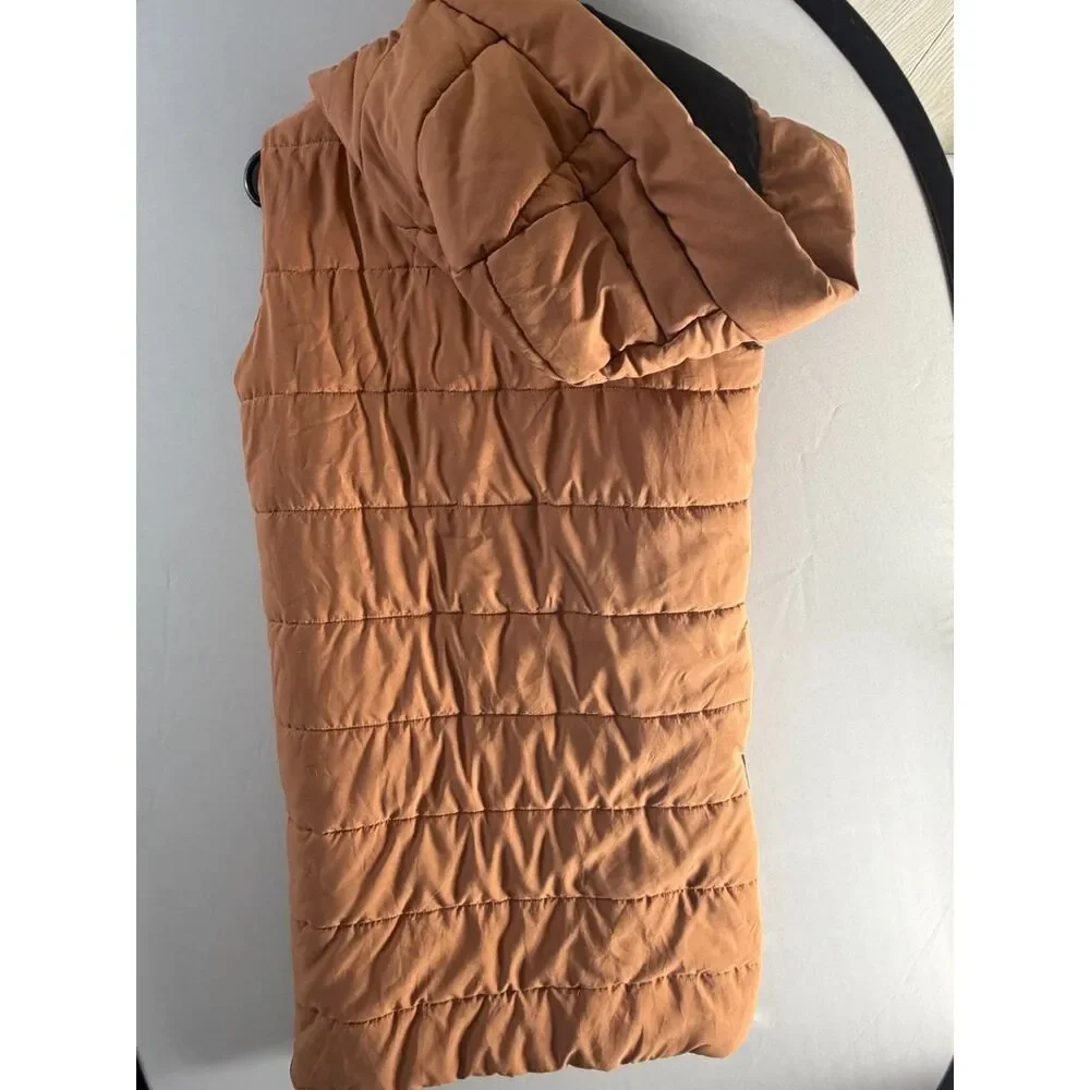 Vivichi Boutique Women’s XS Camel Brown Long Puffer Vest Hooded Side Zip